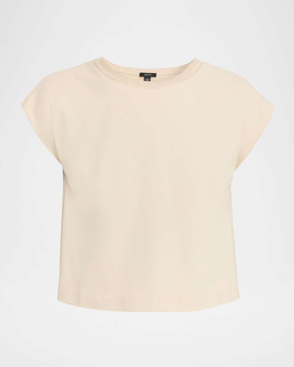 Cap-Sleeve Cotton Jersey & Poplin Ruffle Tee